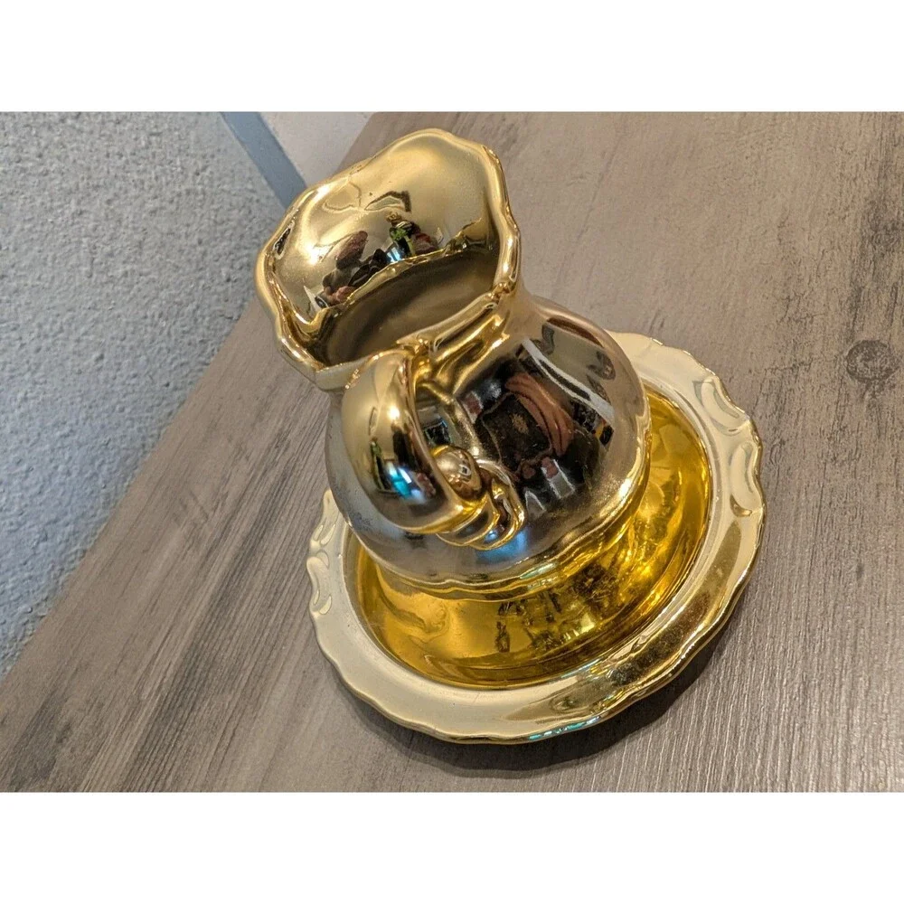 Vintage Made in Japan Gold Luster Peacock Pitcher Basin Bowl Set Floral Bird